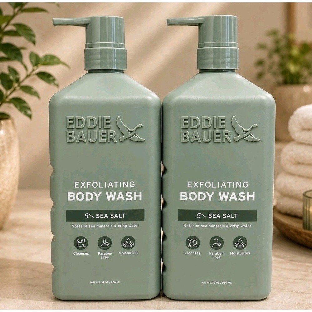2 Pack EDDIE BAUER Exfoliating Sea Salt Moisturizing Body Wash 32 Oz EA Jumbo